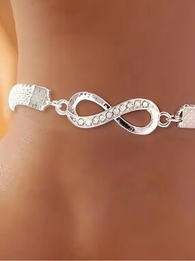 Delicate Silver Infinity Bracelet with Crystal Detail - Women's Jewelry